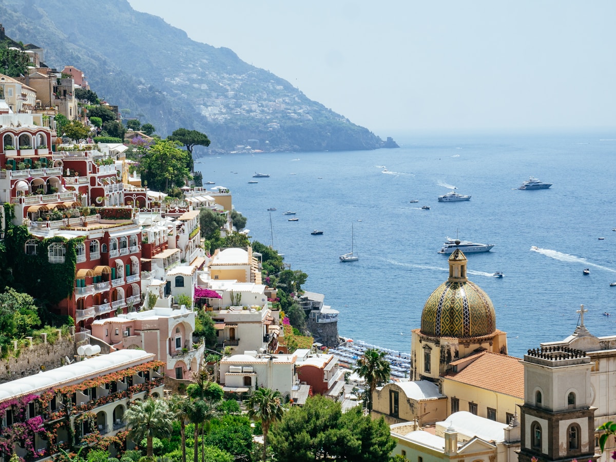 Positano hillside overlooking the blue Amalfi coast